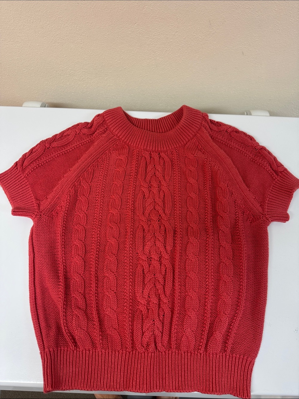 Red Cable-Knit Short-Sleeve Sweater - Picture 1 of 3